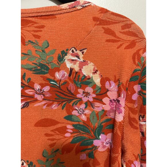 Sundance Mountain Foxes Henley Petite M Thermal Waffle Knit floral whimsy Foxes - Picture 6 of 7
